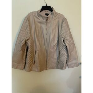 Roz & Ali Women's Jacket Moto Full Zip Faux Leather Quilted Rayon Blend